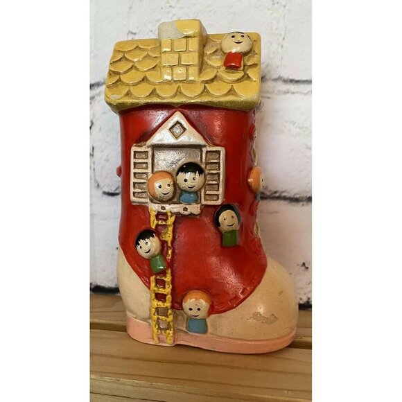Vintage Ceramic Boot Bank With Children Figurines Enesco MCM